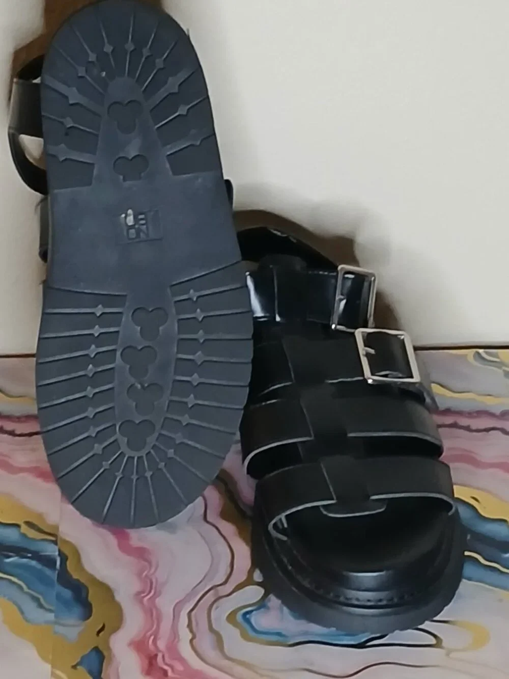 Chunky Black Strappy Gladiator Fisherman Sandals Silver Buckle